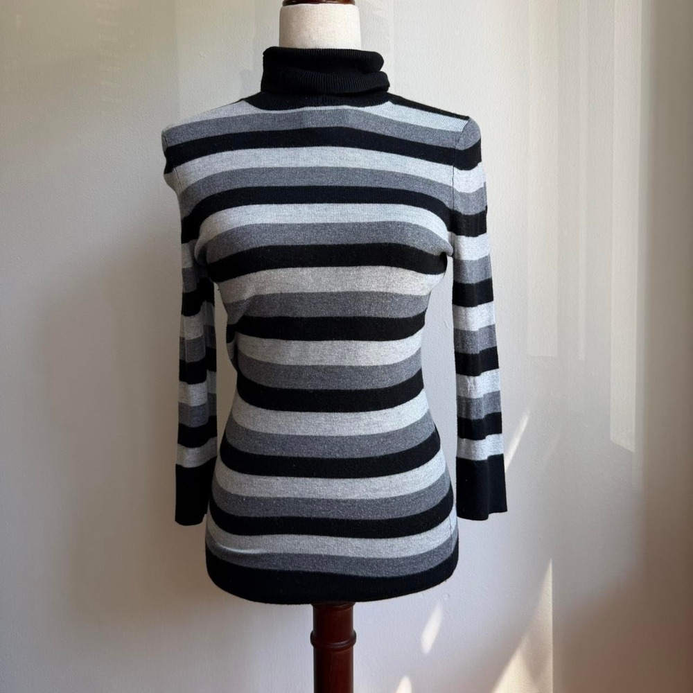 Banana Republic Grey Black Striped Turtleneck Wool Cashmere Sweater XS
